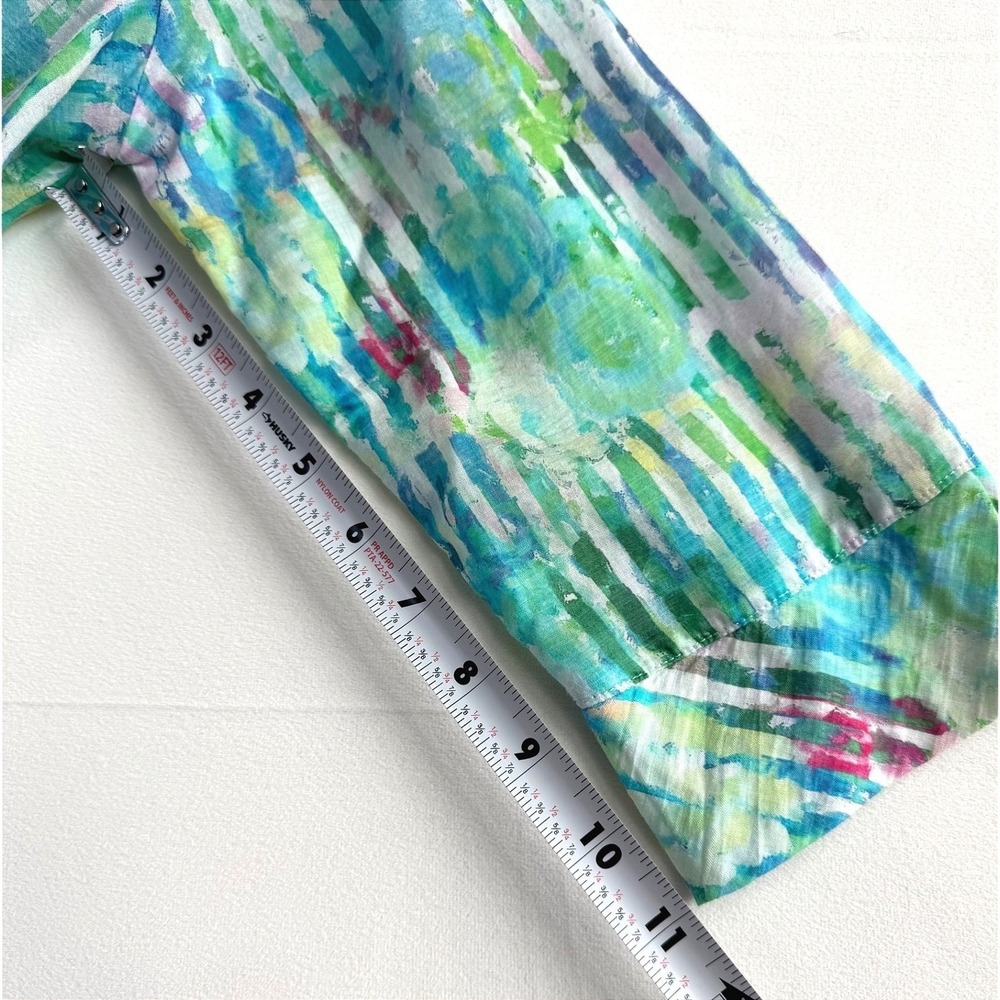 Terra SJ Watercolor Stripe Ruffle Collar Button Up Green Art to wear tunic - Picture 9 of 12